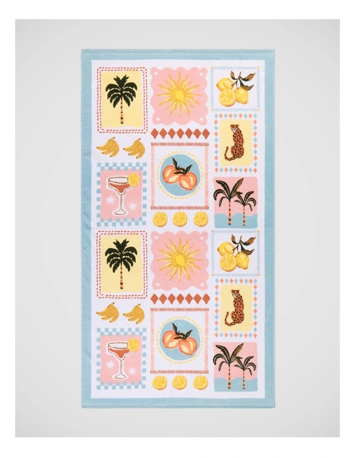 Tropical Printed Velour Beach Towel in Mutli image 1