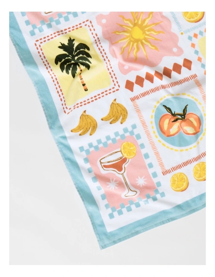 Tropical Printed Velour Beach Towel in Mutli image 2
