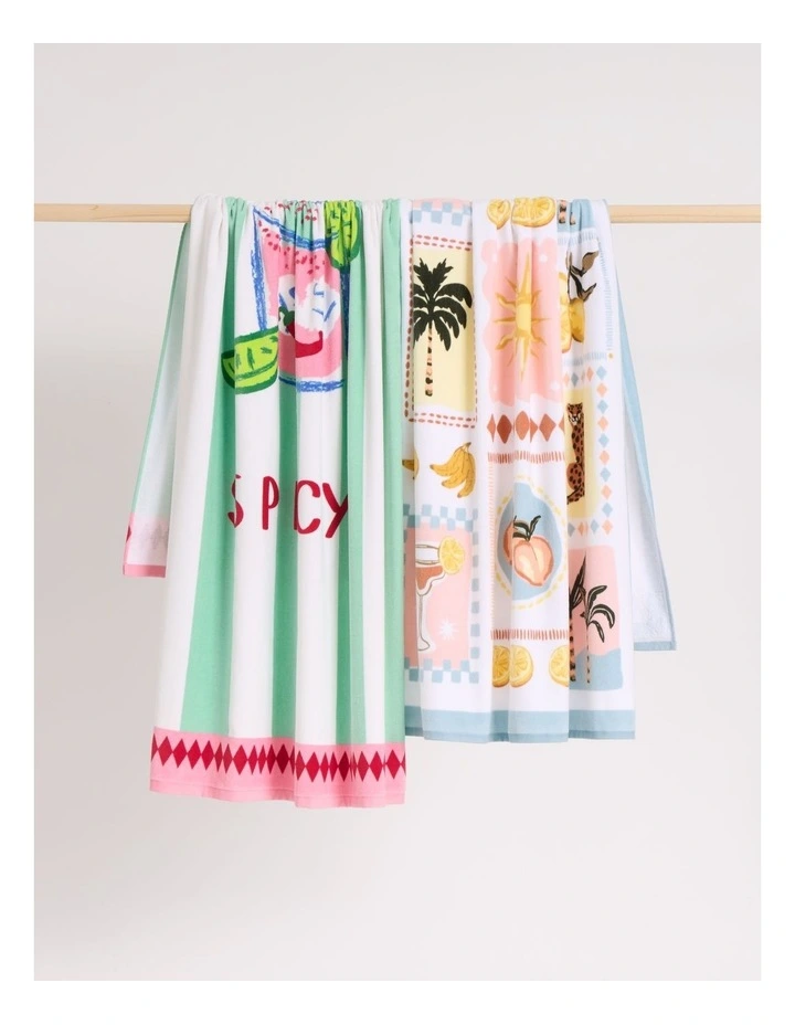 Tropical Printed Velour Beach Towel in Mutli image 4