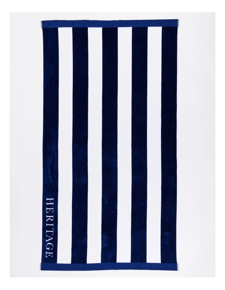 Santorini Resort Stripe Beach Towel in Navy/White image 1