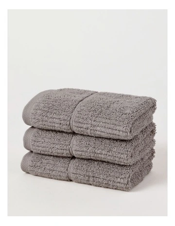 Combed Cotton Rib 3pk Face Washer in Charcoal