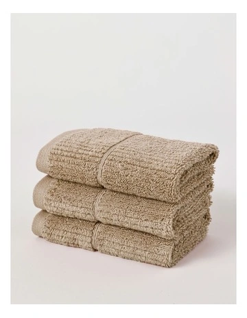 Combed Cotton Rib 3pk Face Washer in Straw
