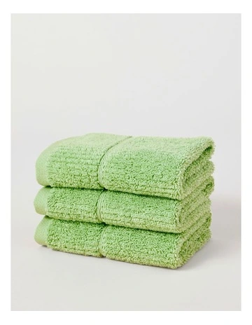 Combed Cotton Rib 3pk Face Washer in Apple Green