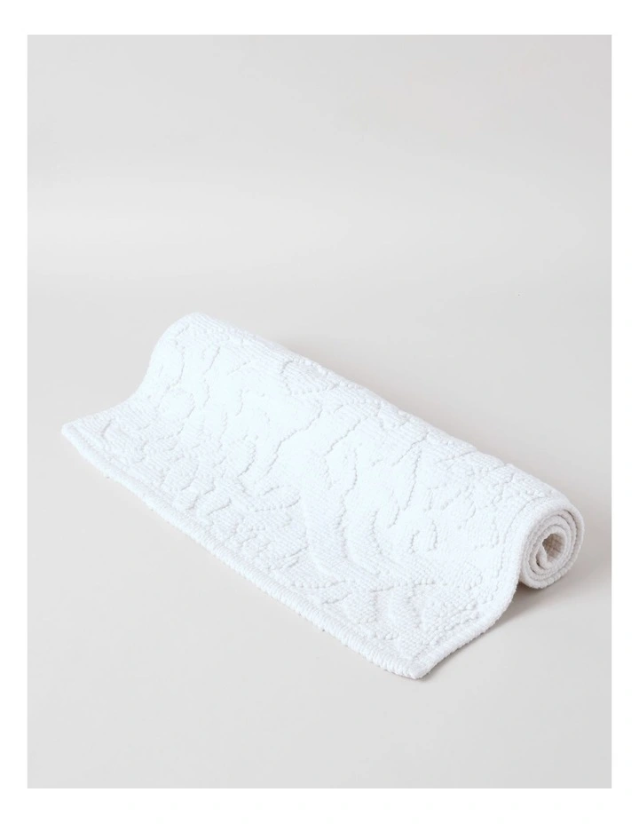 Floral Jacquard Bath Mat in Cream image 1