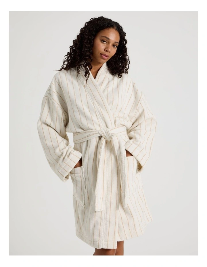 Pinstripe Bath Robe in Caramel image 1