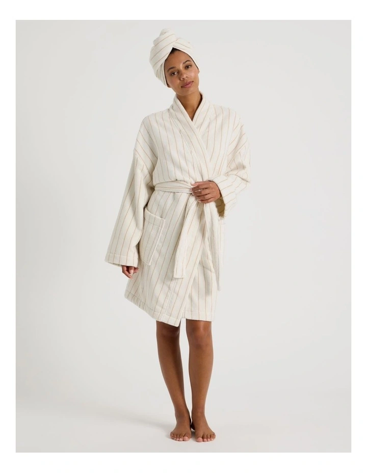 Pinstripe Bath Robe in Caramel image 2