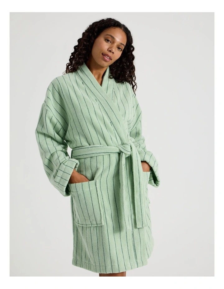 Pinstripe Bath Robe in Forest image 1