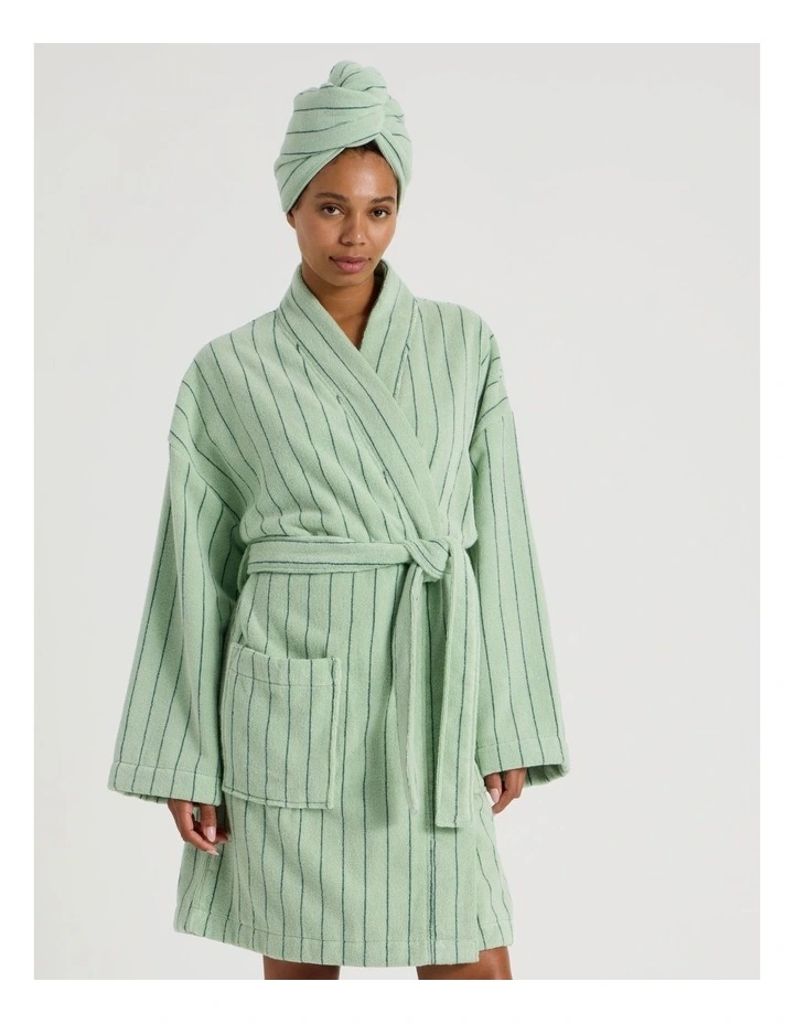 Pinstripe Bath Robe in Forest image 5
