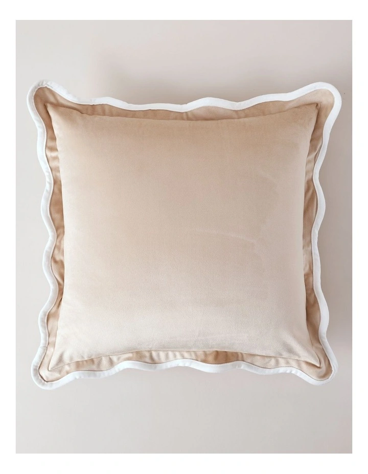 Velvet Scalloped Cushion in Natural image 1
