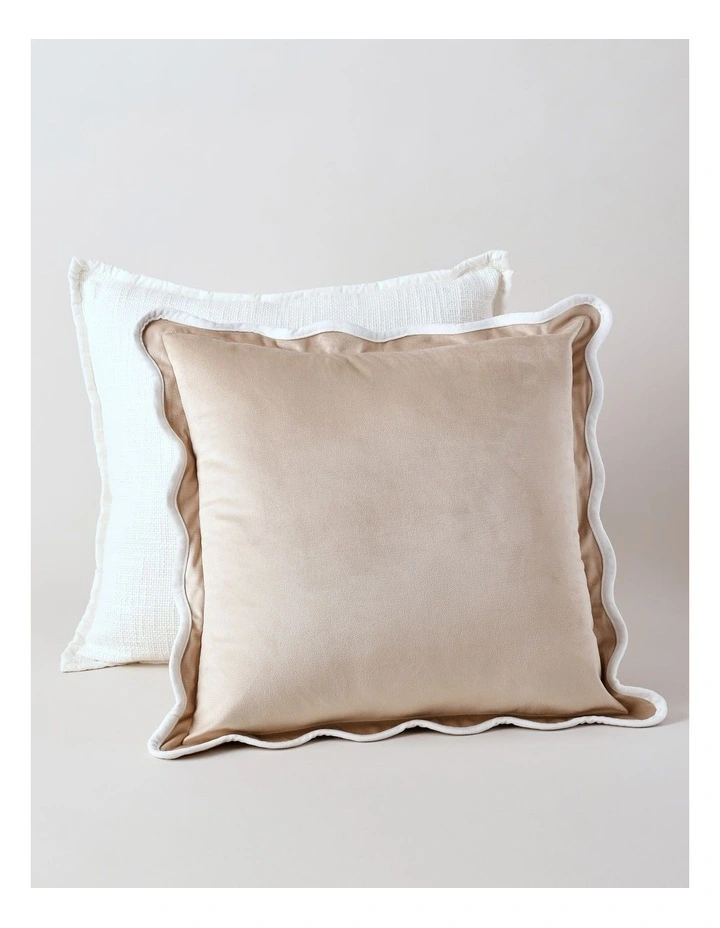 Velvet Scalloped Cushion in Natural image 2