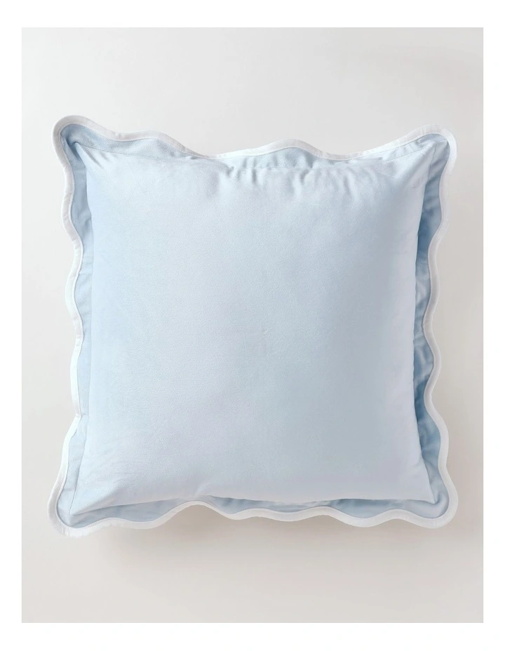 Velvet Scalloped Cushion in Blue image 1