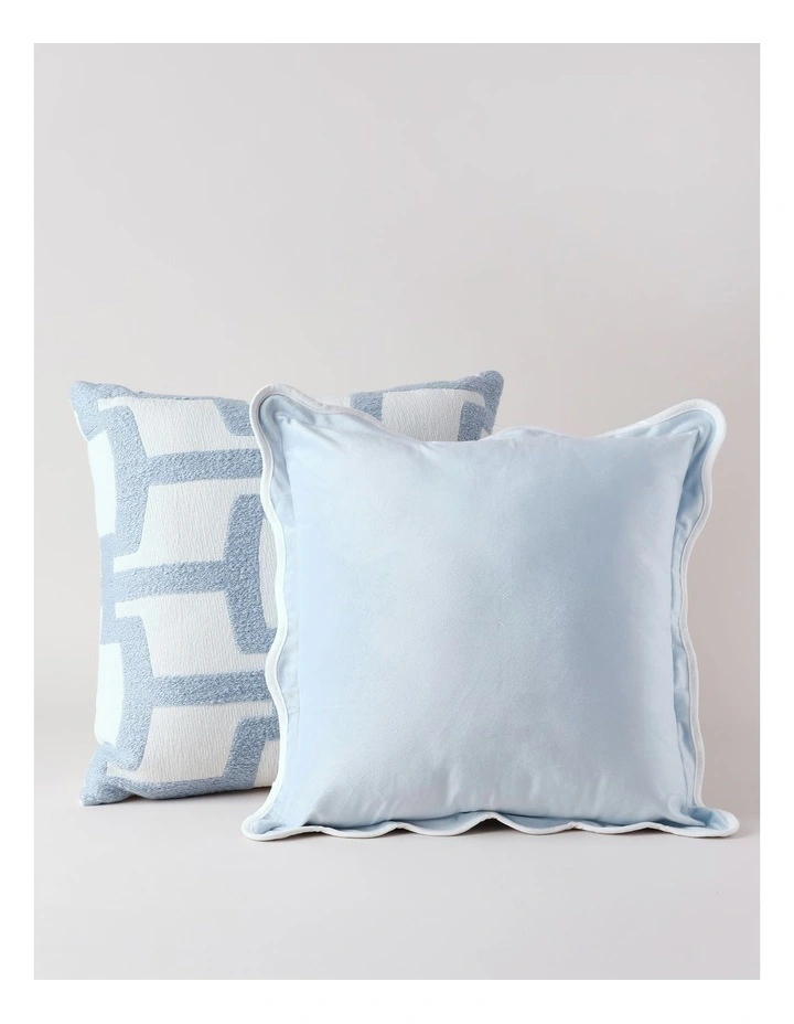 Velvet Scalloped Cushion in Blue image 5