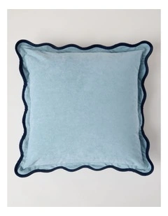 Velvet Scalloped Cushion in Duck Egg Blue