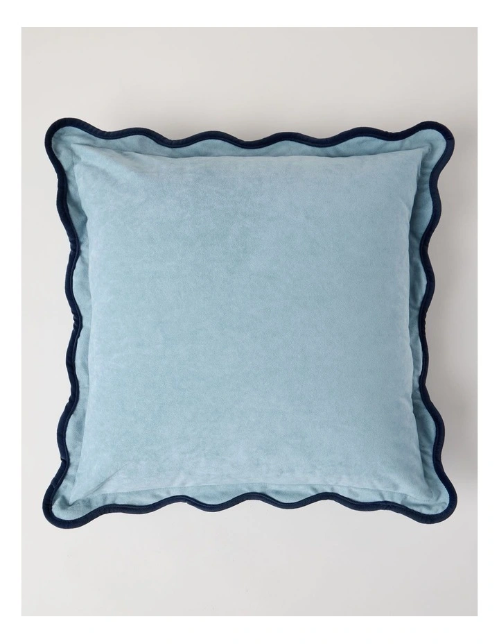 Velvet Scalloped Cushion in Duck Egg Blue image 1