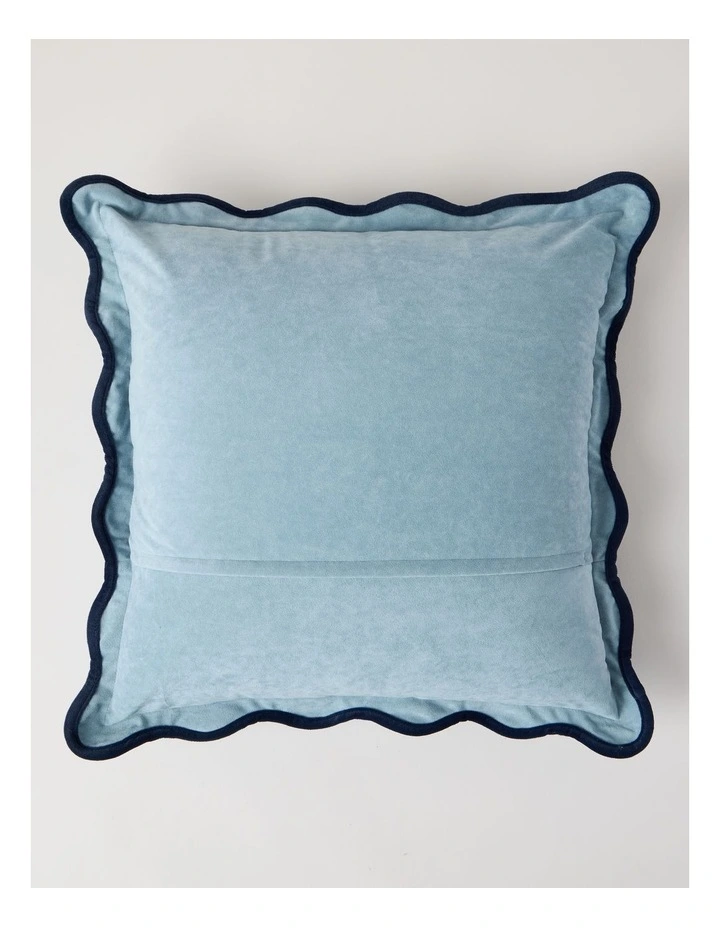 Velvet Scalloped Cushion in Duck Egg Blue image 3