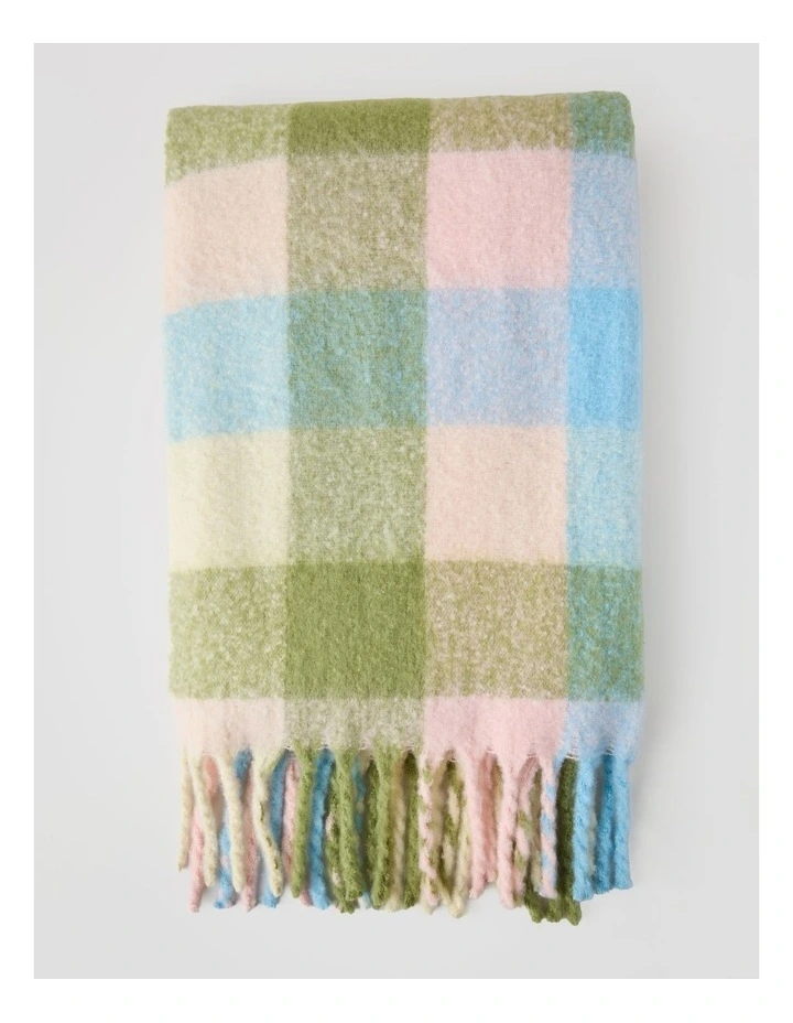 Faux Mohair Check Throw in Baby Blue image 2