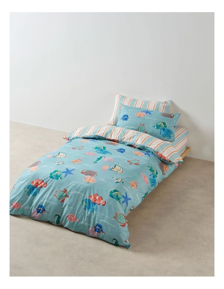 Under the Sea Cotton Percale Quilt Cover Set in Aqua image 1