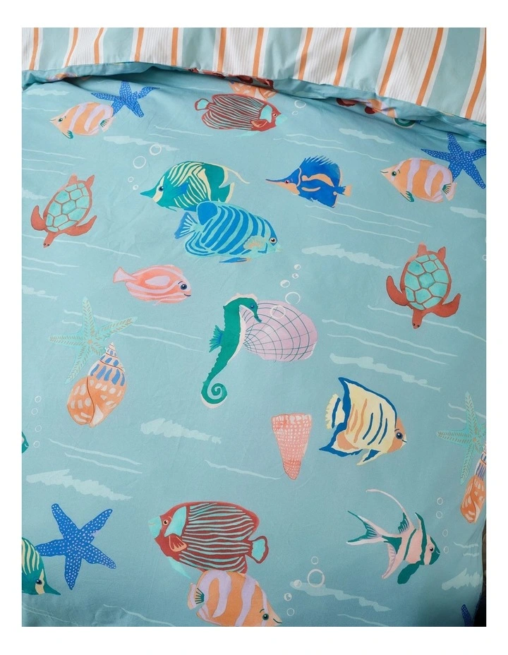 Under the Sea Cotton Percale Quilt Cover Set in Aqua image 2