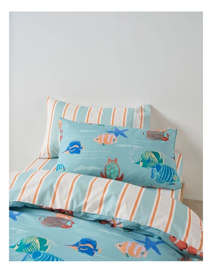 Under the Sea Cotton Percale Quilt Cover Set in Aqua image 3