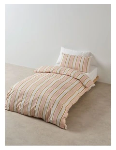 Sailor Stripe Cotton Percale Quilt Cover Set in Pink