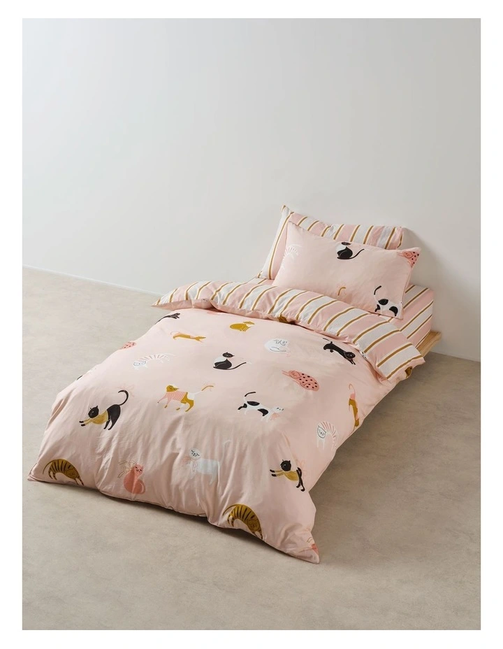 Cats And Bows Cotton Percale Quilt Cover Set in Pink image 1