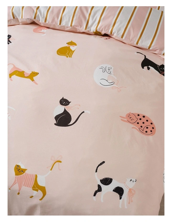 Cats And Bows Cotton Percale Quilt Cover Set in Pink image 2