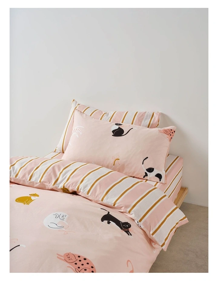 Cats And Bows Cotton Percale Quilt Cover Set in Pink image 3