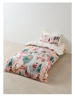 Folk Woodland Cotton Percale Quilt Cover Set in Blush