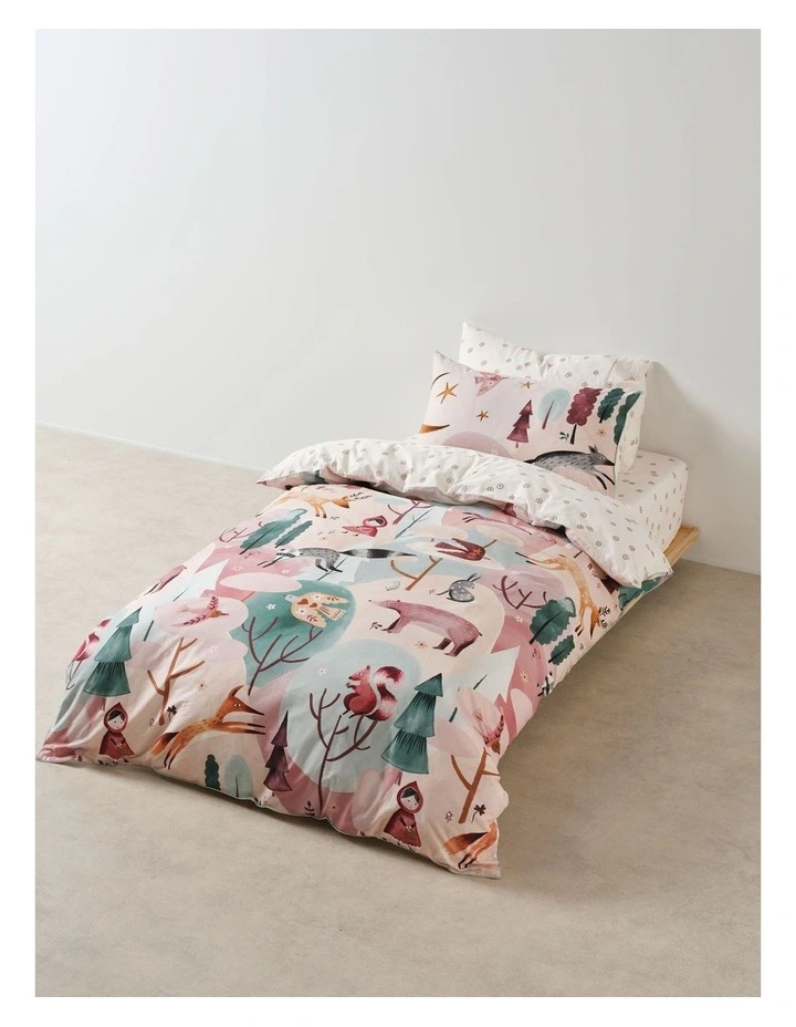 Folk Woodland Cotton Percale Quilt Cover Set in Blush image 1