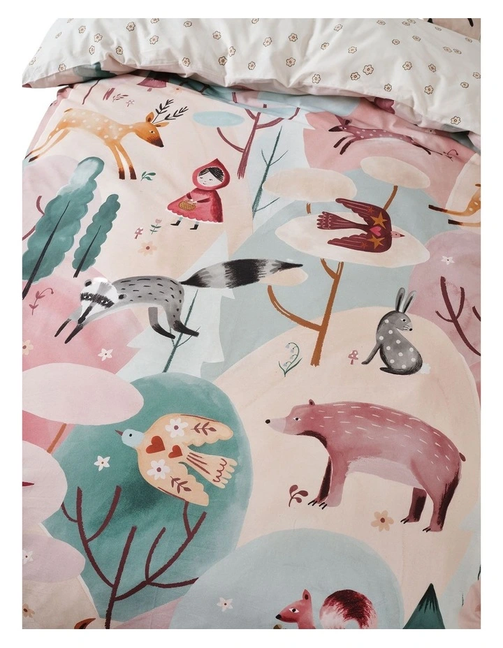Folk Woodland Cotton Percale Quilt Cover Set in Blush image 2