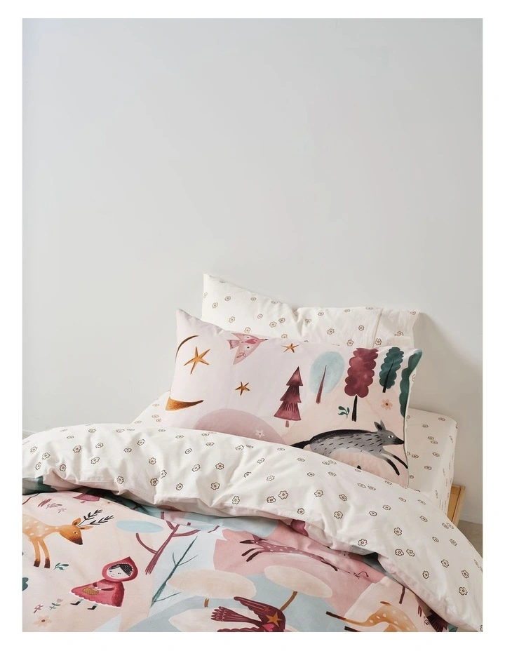 Folk Woodland Cotton Percale Quilt Cover Set in Blush image 3