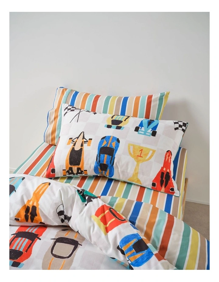 Pit Stop Cotton Percale Quilt Cover Set In Multi image 2