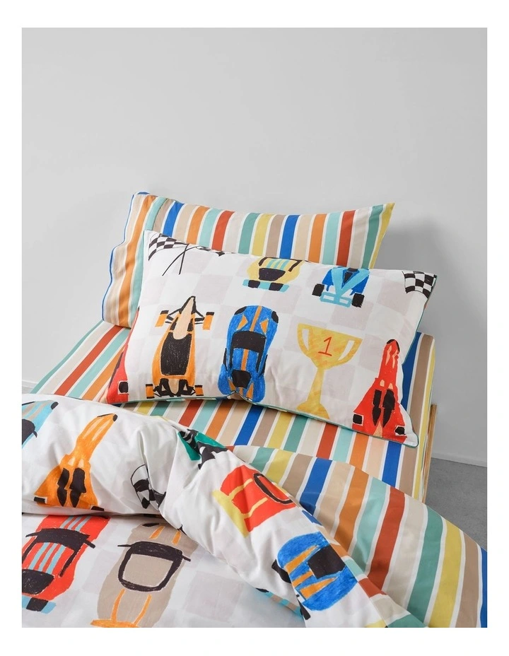 Pit Stop Cotton Percale Quilt Cover Set In Multi image 2