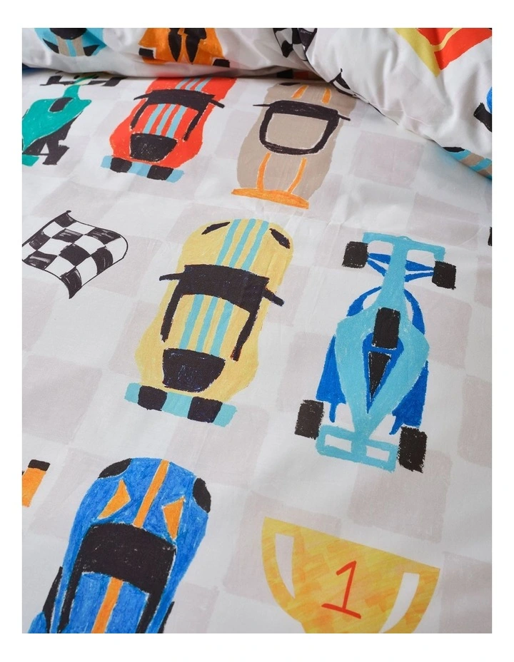 Pit Stop Cotton Percale Quilt Cover Set In Multi image 3