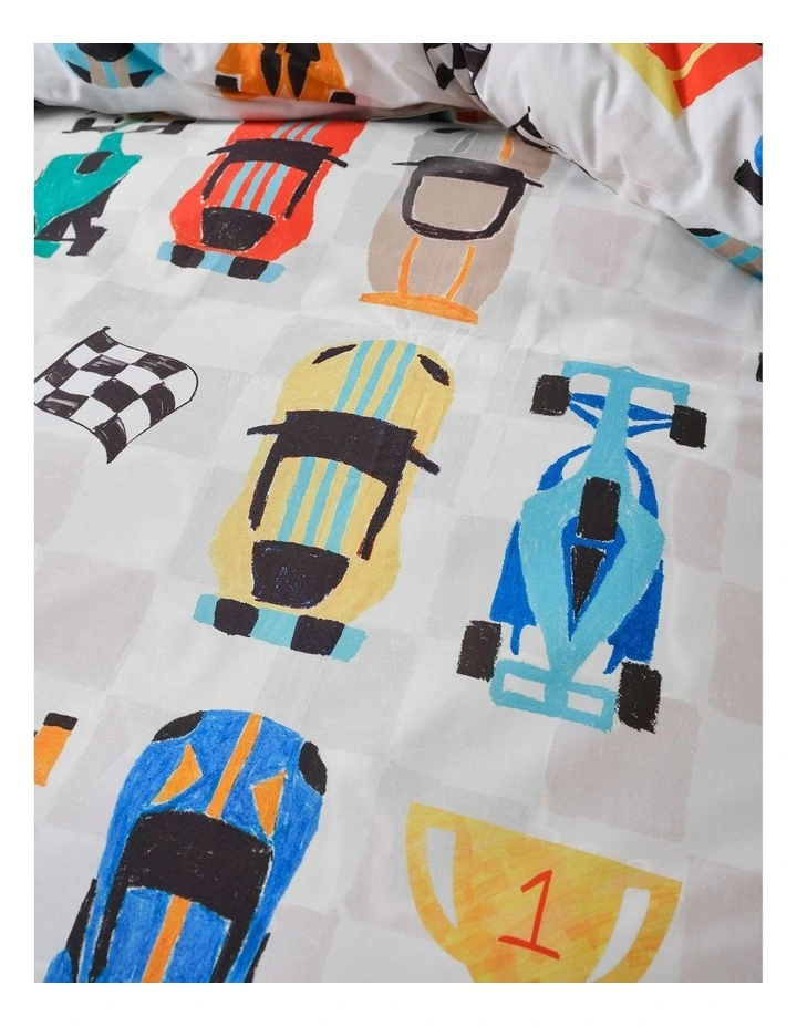 Pit Stop Cotton Percale Quilt Cover Set In Multi image 3