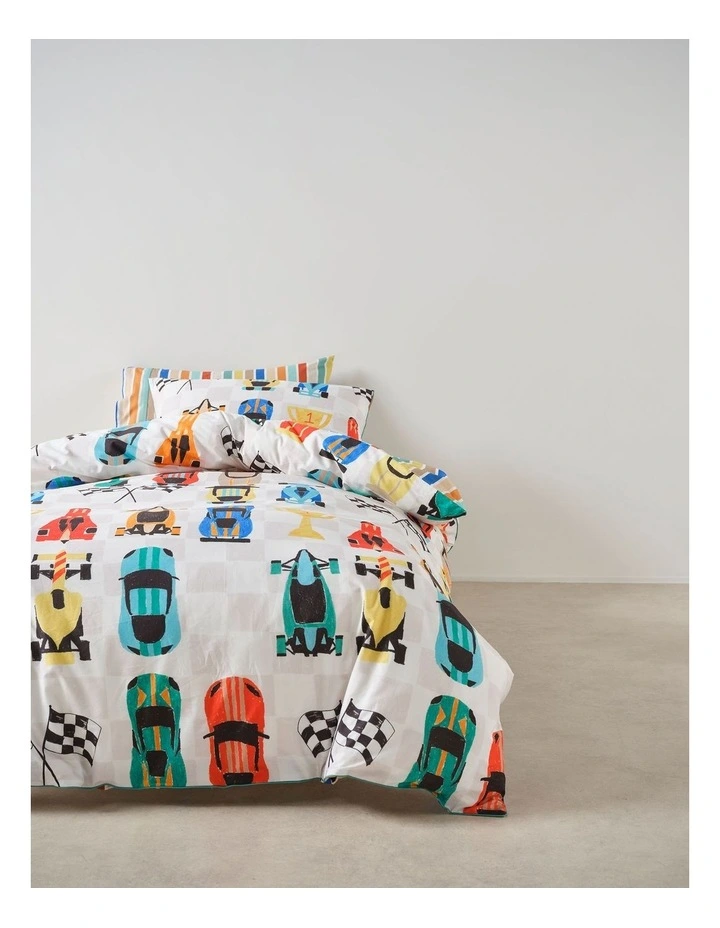 Pit Stop Cotton Percale Quilt Cover Set In Multi image 4