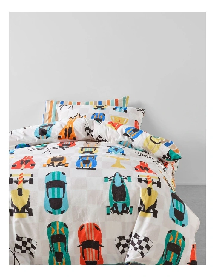 Pit Stop Cotton Percale Quilt Cover Set In Multi image 4