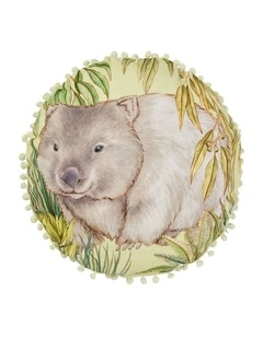 Linen House Kids William Wombat 40cm Round Cushion In Green