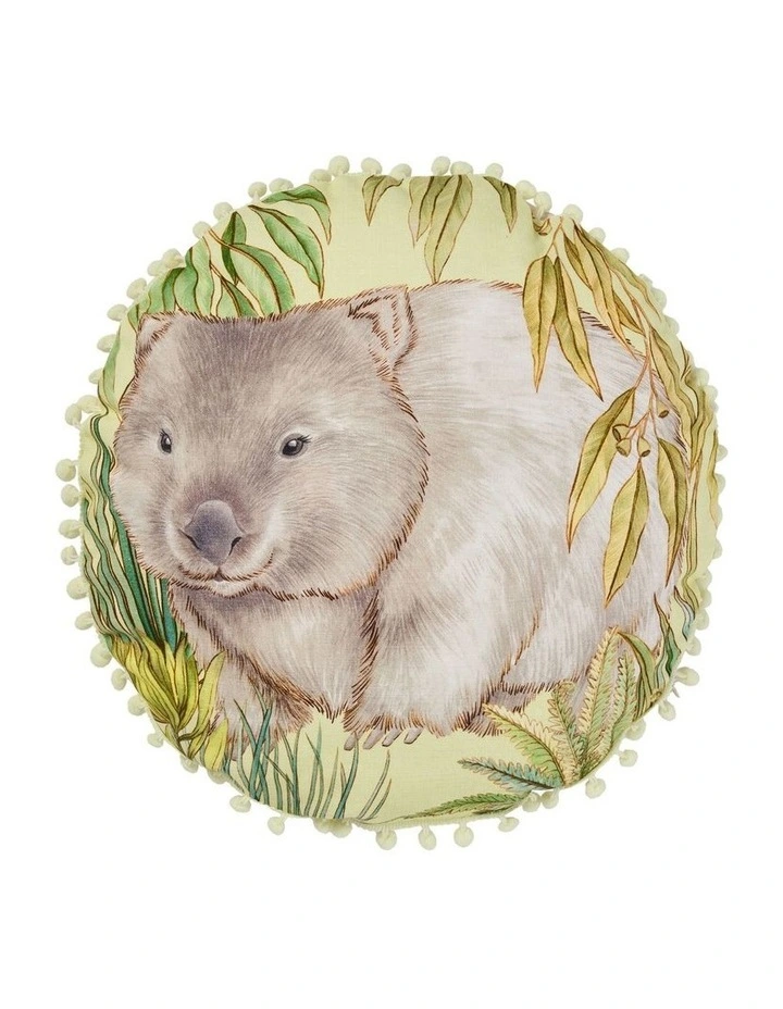 Linen House Kids William Wombat 40cm Round Cushion In Green image 1