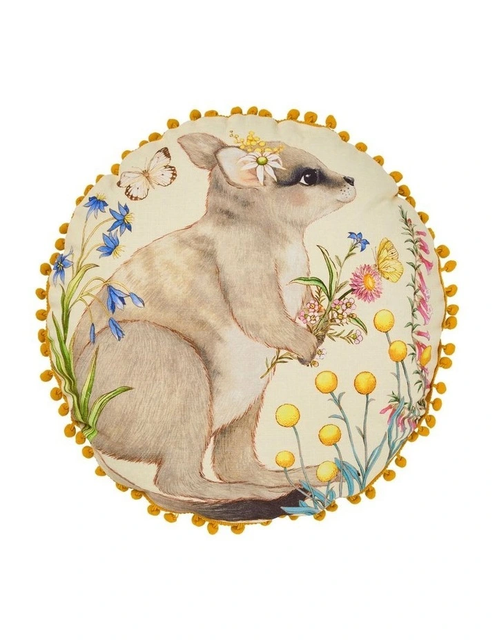 Linen House Kids Wilma Wallaby 40cm Round Cushion In Yellow image 1
