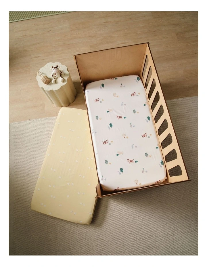 Mini Farm Cotton Percale Cot Fitted Sheet Set In Butter image 1
