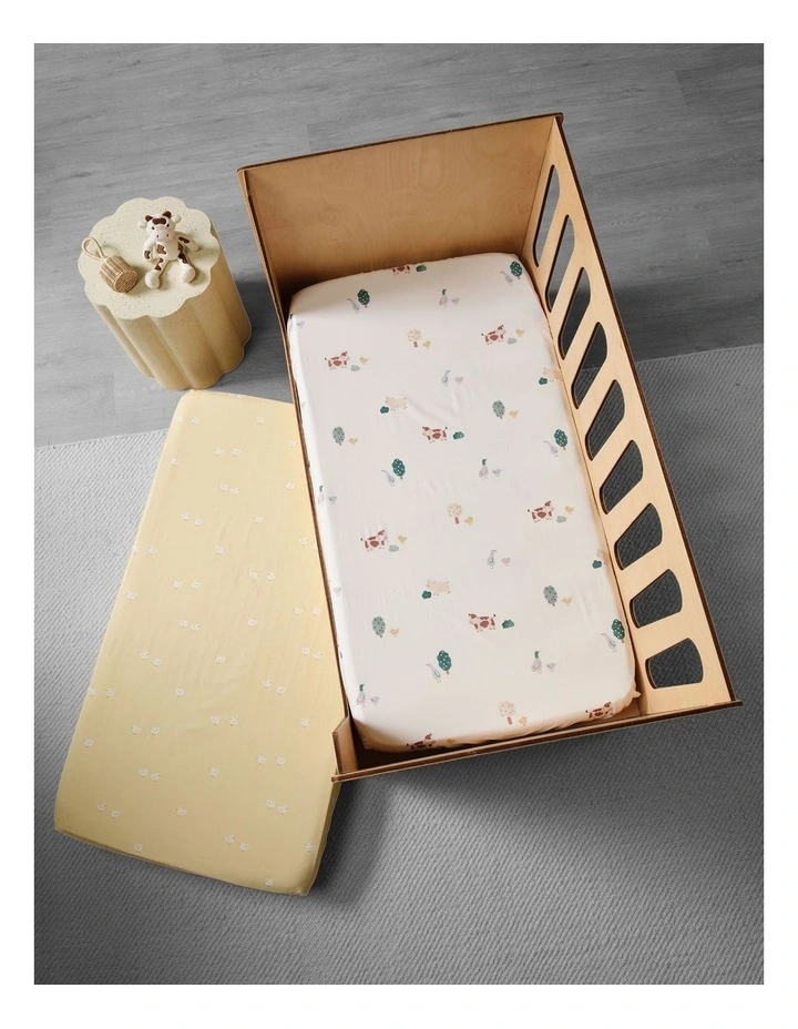 Mini Farm Cotton Percale Cot Fitted Sheet Set In Butter image 1
