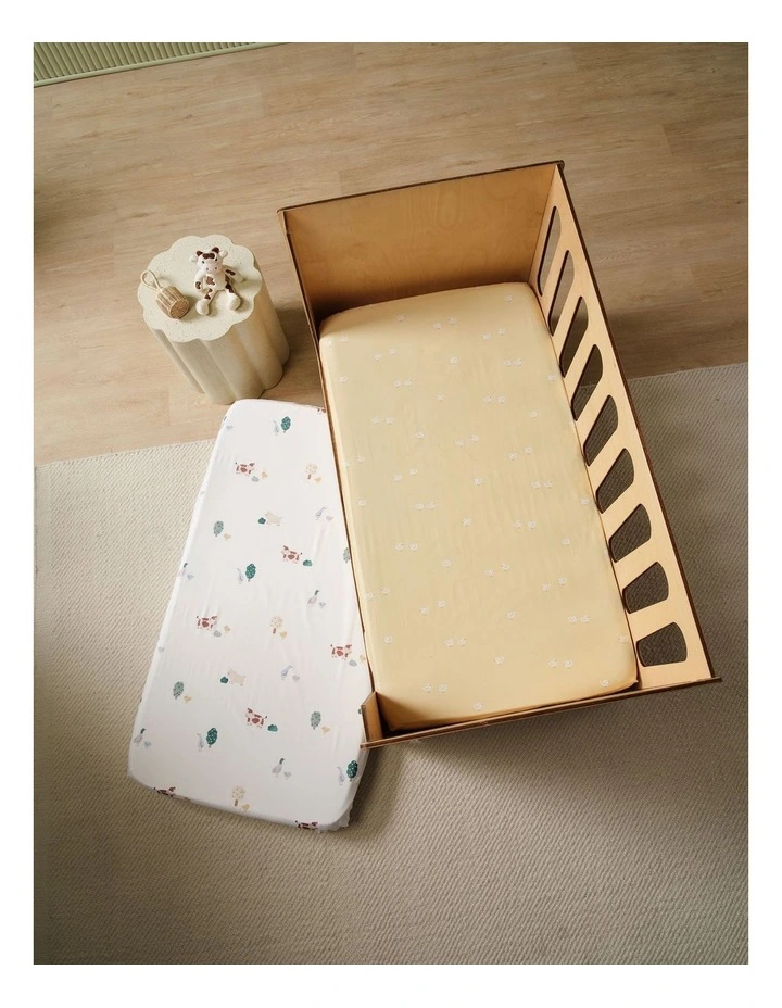 Mini Farm Cotton Percale Cot Fitted Sheet Set In Butter image 2