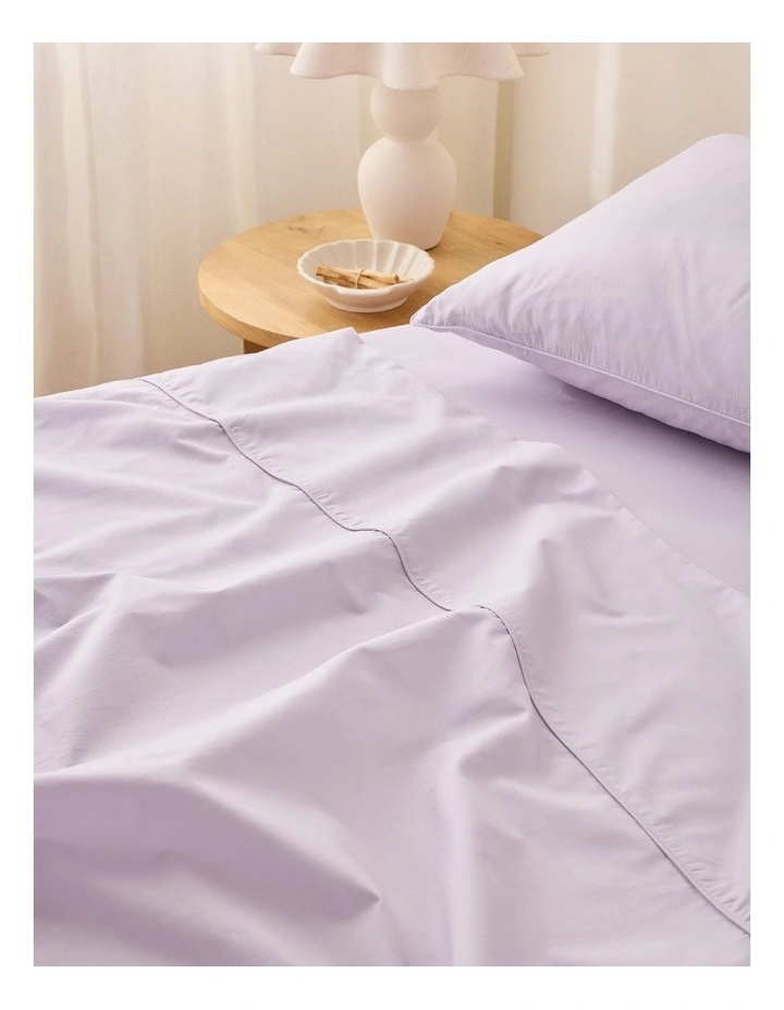 Leo Washed Cotton Flat Sheet in Lilac image 2