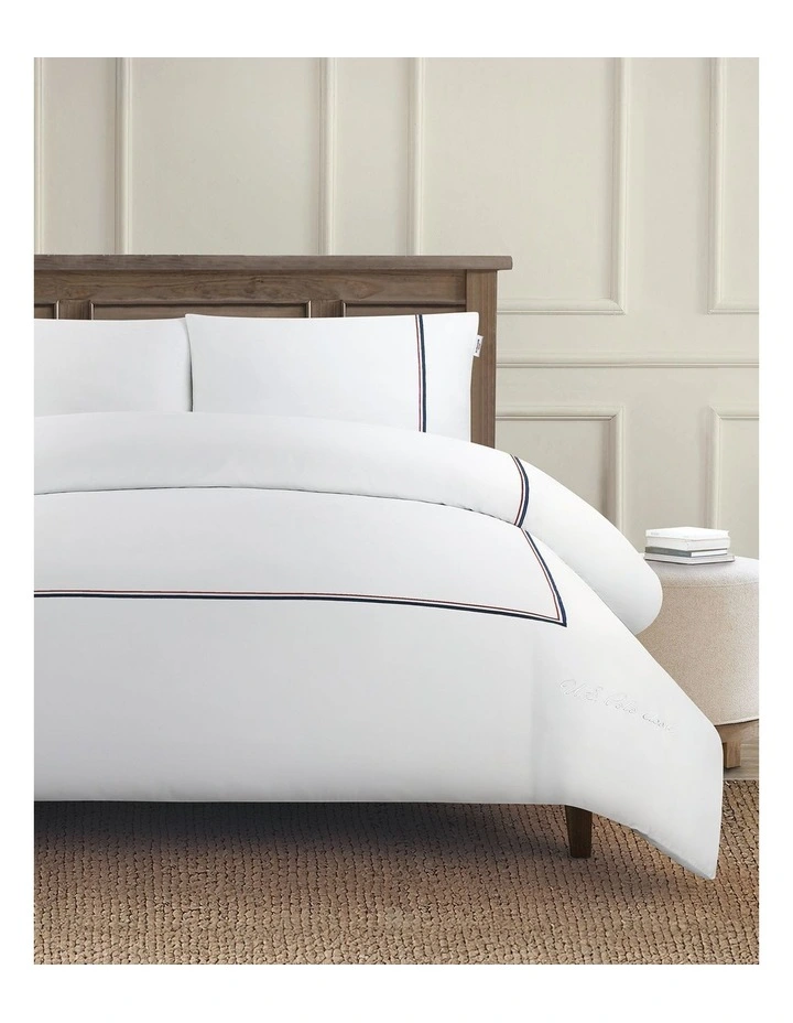 Luxury Cotton Twin Stripe Quilt Cover Set in Bright White image 1