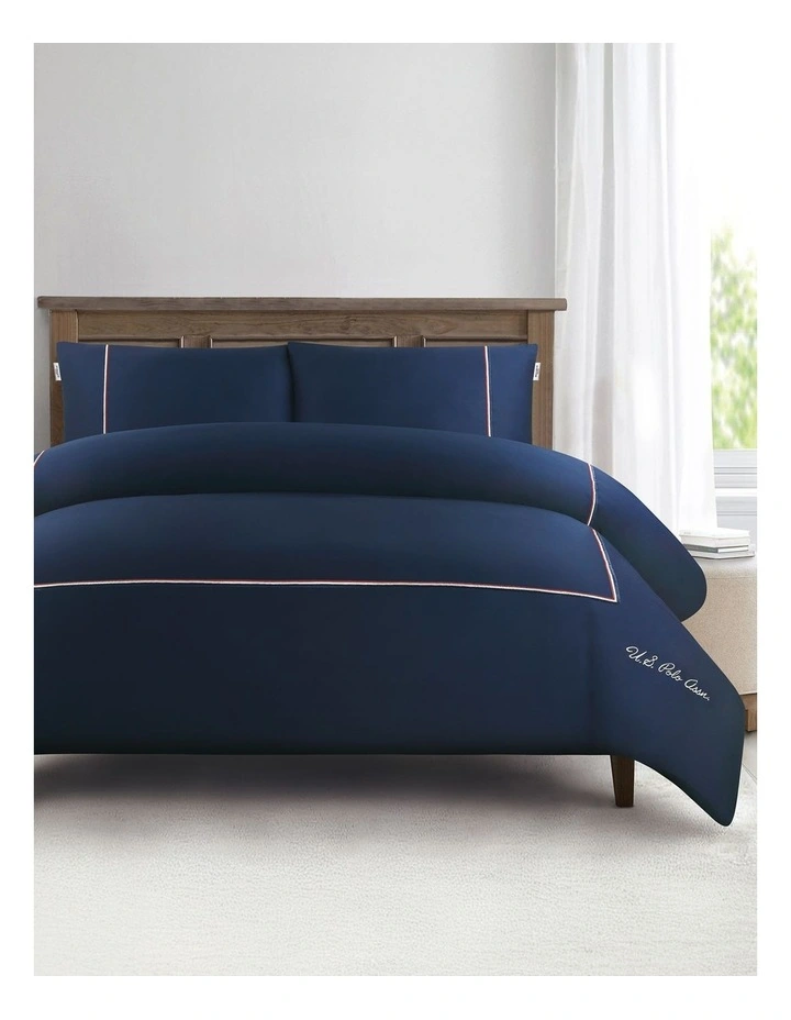 Luxury Cotton Twin Stripe Quilt Cover Set in Navy Iris image 1