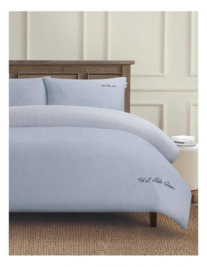 Pure Cotton Chambray Quilt Cover Set in True Navy image 1