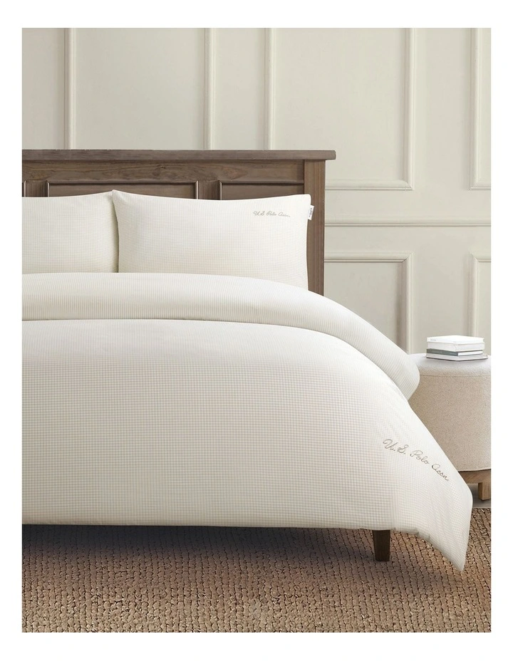 Pure Cotton Check Quilt Cover Set in Oatmeal image 1