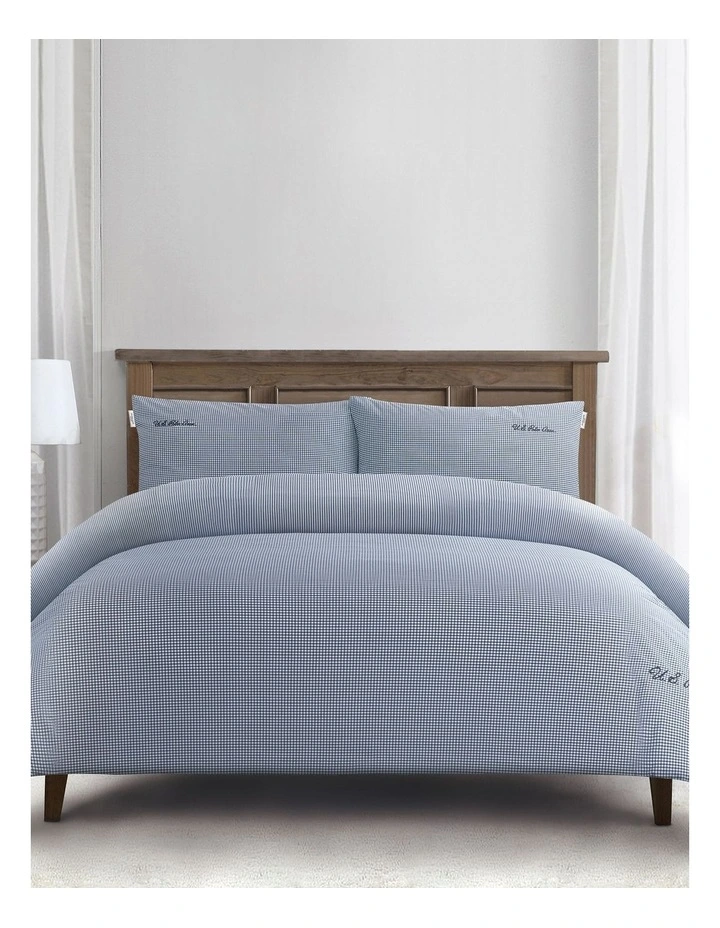 Pure Cotton Check Quilt Cover Set in True Navy image 1