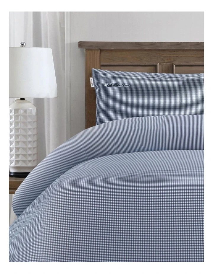 Pure Cotton Check Quilt Cover Set in True Navy image 2